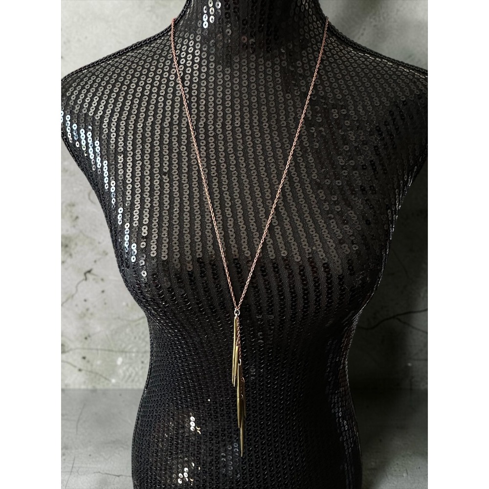 Spike Pendant 30" Necklace Gold Bronze Mixed Metal Wing Clasp Edgy